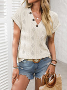 Openwork V-Neck Short Sleeve T-Shirt - Charming Charlie