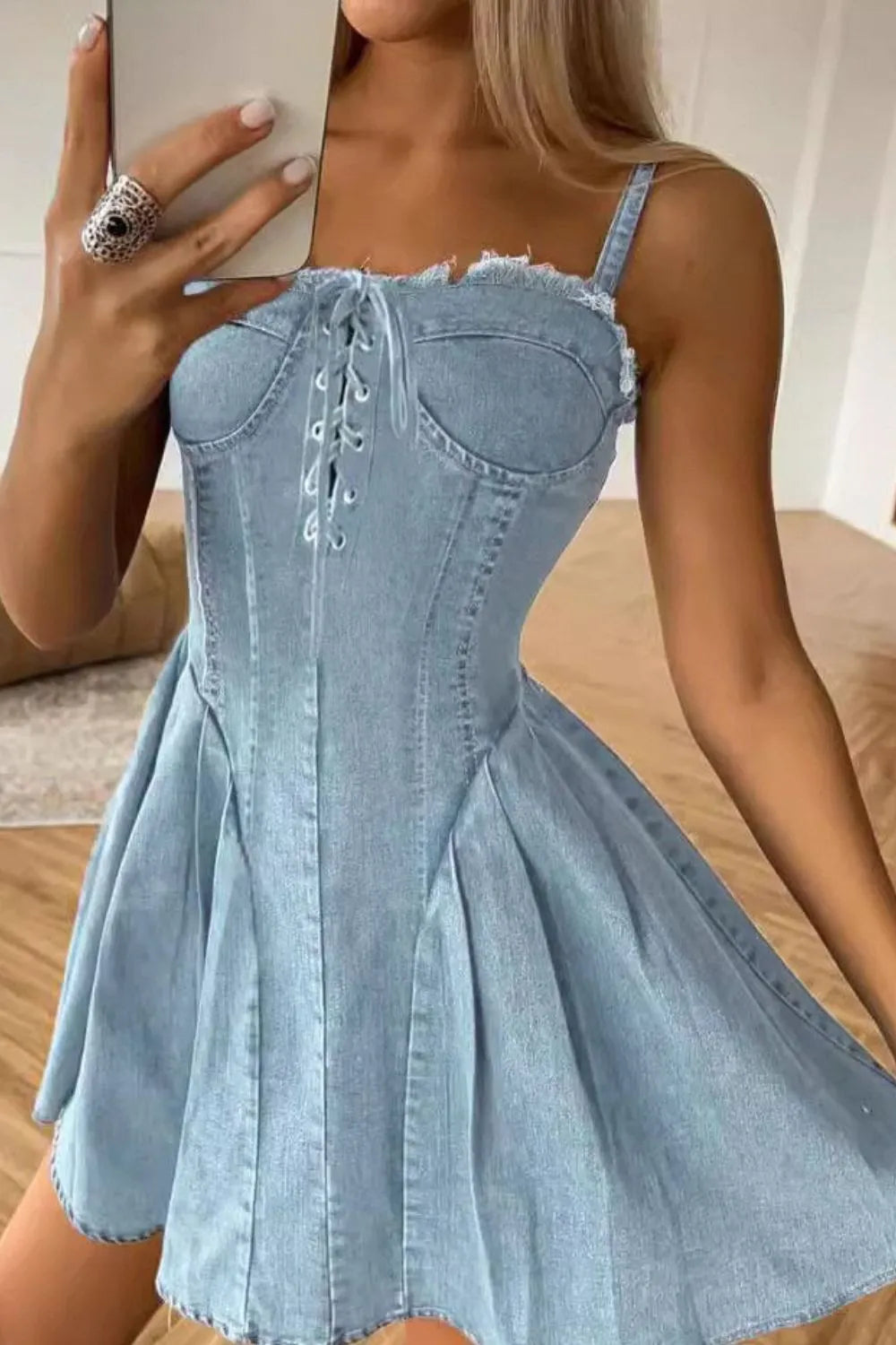 Lace Up Denim Cami Dress – Charming Charlie