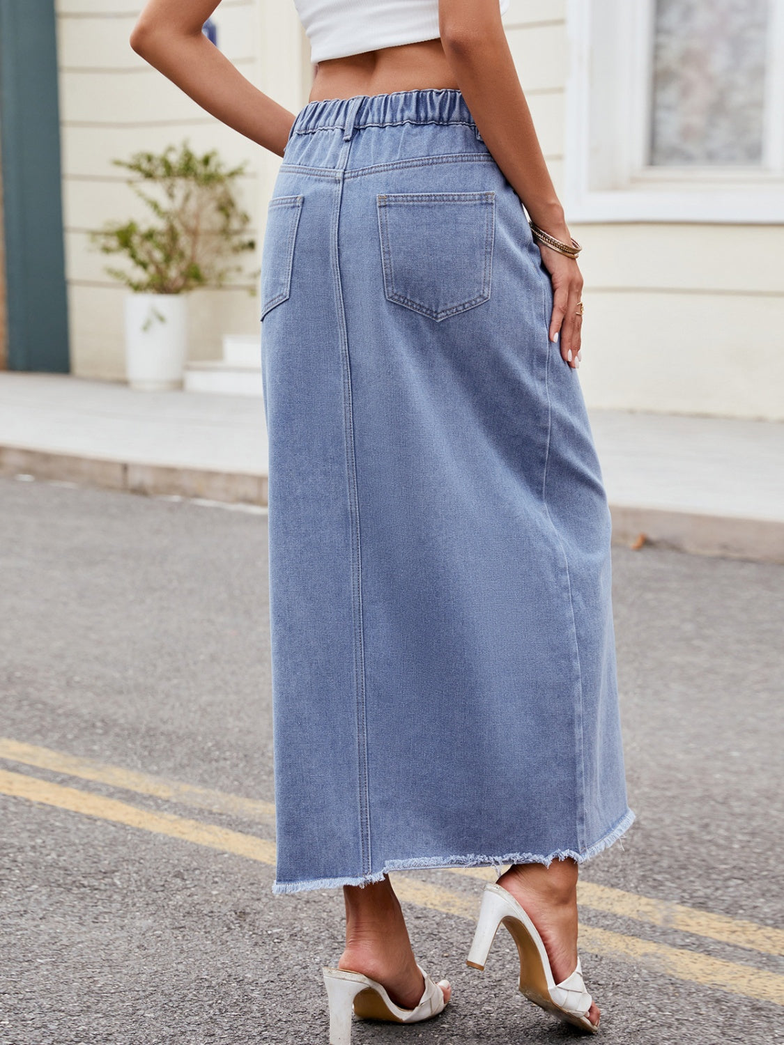 Slit Asymmetrical Waist Denim Skirt – Charming Charlie