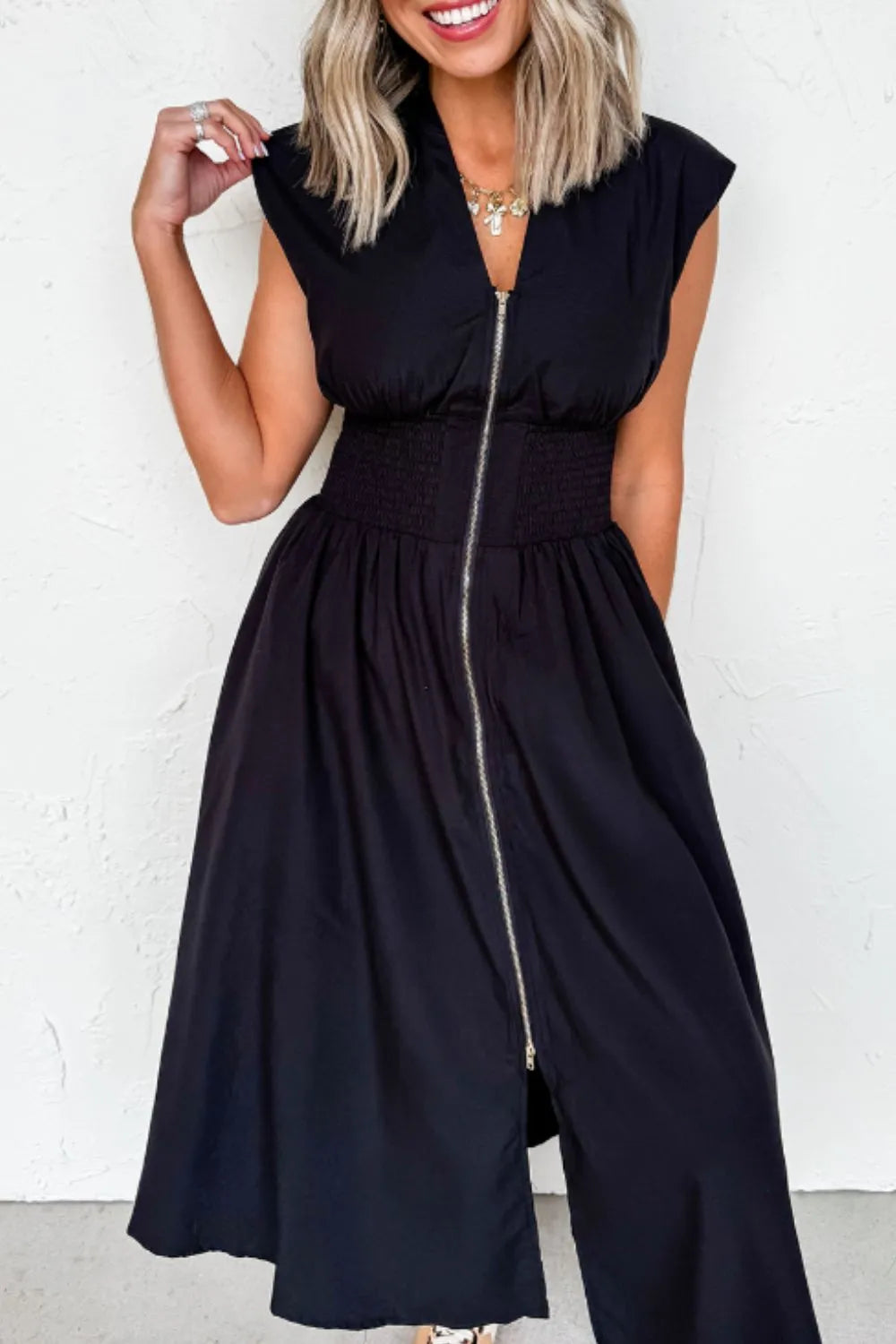 maxi dress with zipper in front Sleeveless Zip-Front Maxi Dress – Charming Charlie