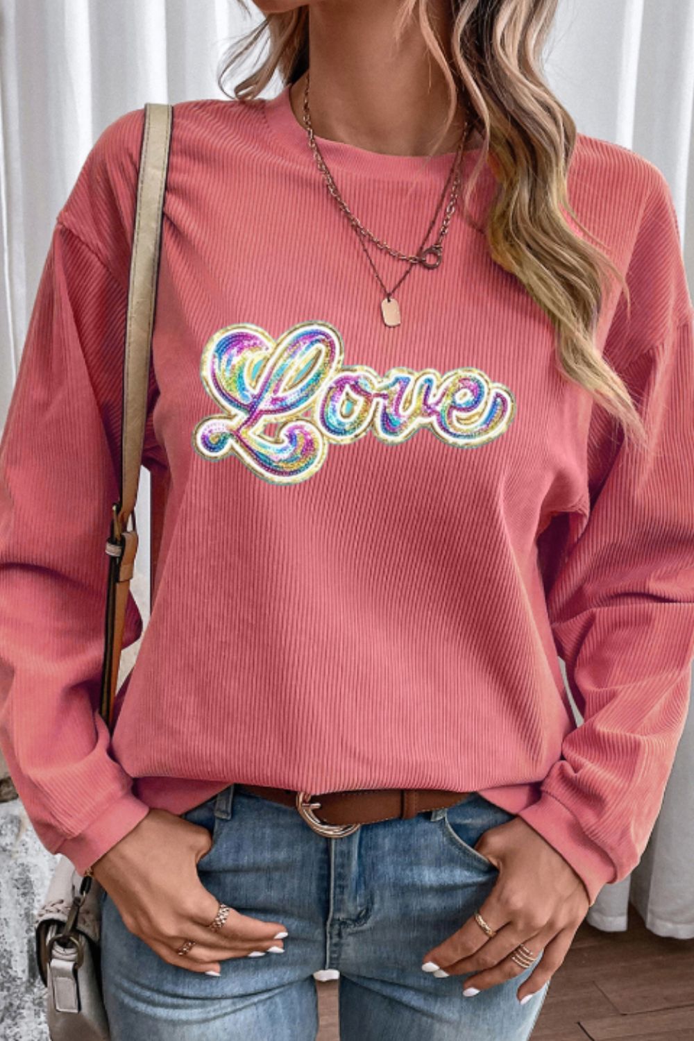 Valentine's Day LOVE Round Neck Long Sleeve Sweatshirt - Charming Charlie