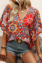 Printed V-Neck Half Sleeve Blouse - Charming Charlie