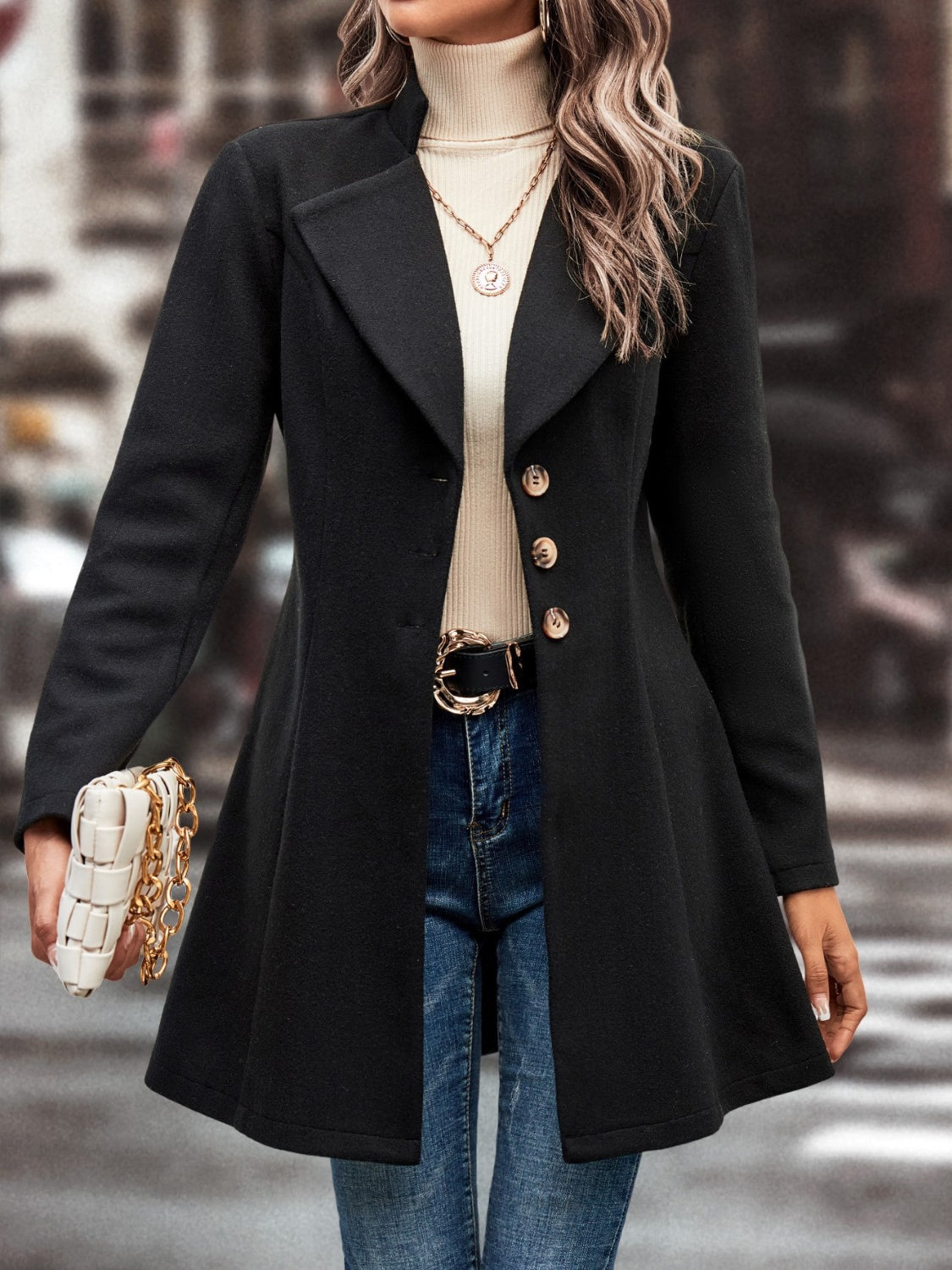 Collared Neck Long Sleeve Longline Coat – Charming Charlie