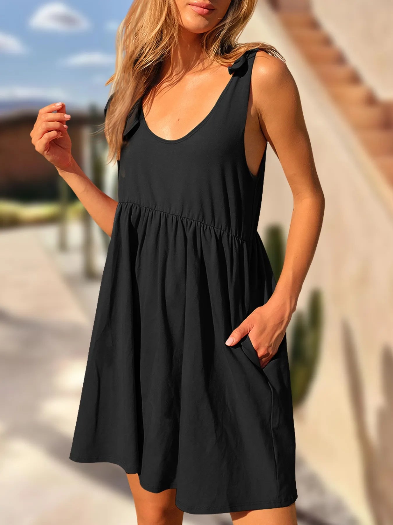 Tie-Shoulder Flowy Tank Dress – Charming Charlie