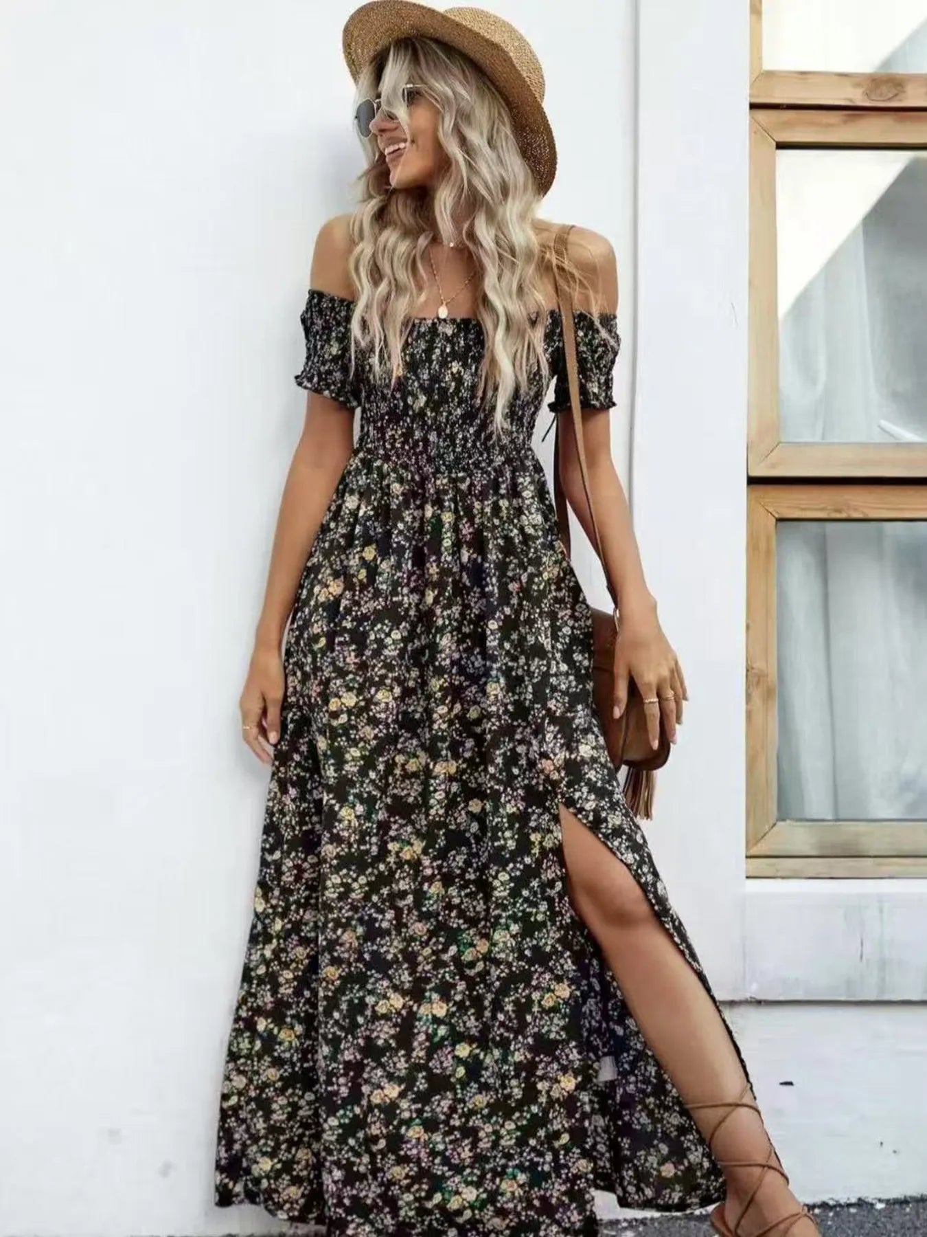 floral midi slit dress Full Size Slit Off-Shoulder Floral Midi Dress Plus Size – Charming Charlie