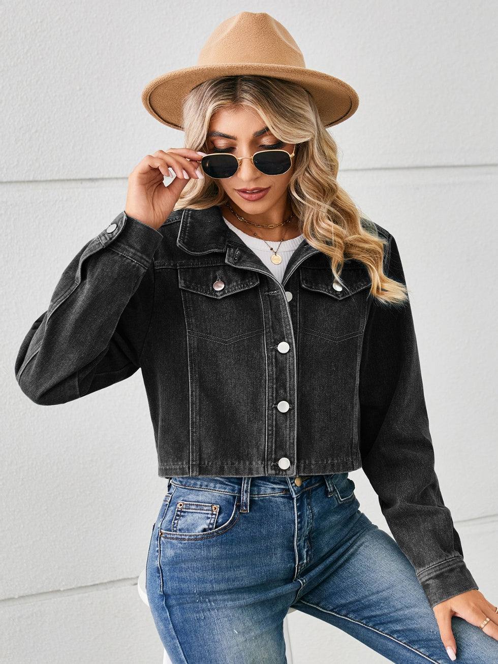 Button Up Long Sleeve Longline Denim Jacket