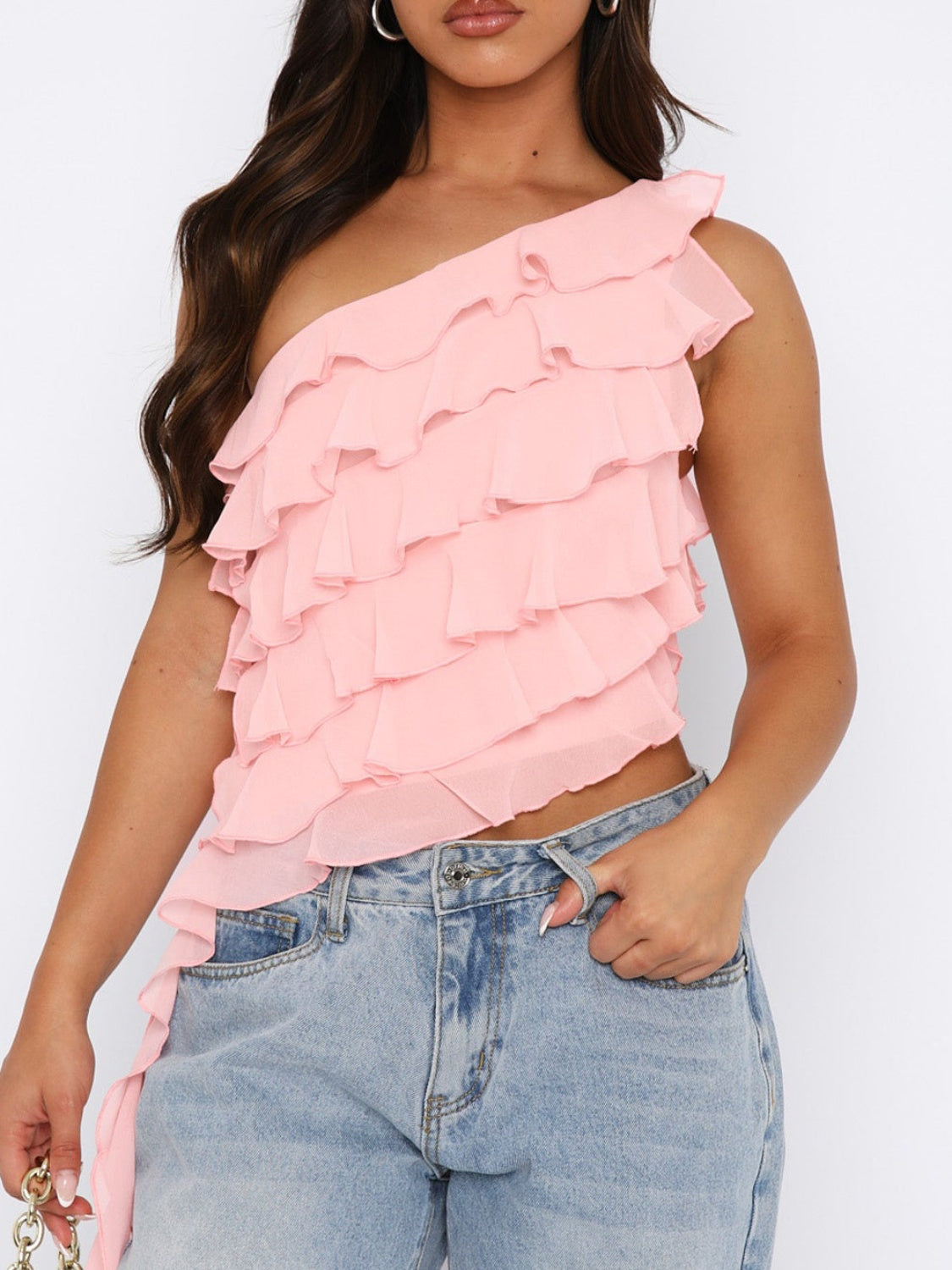 Layered Ruffled One Shoulder Tank - Charming Charlie