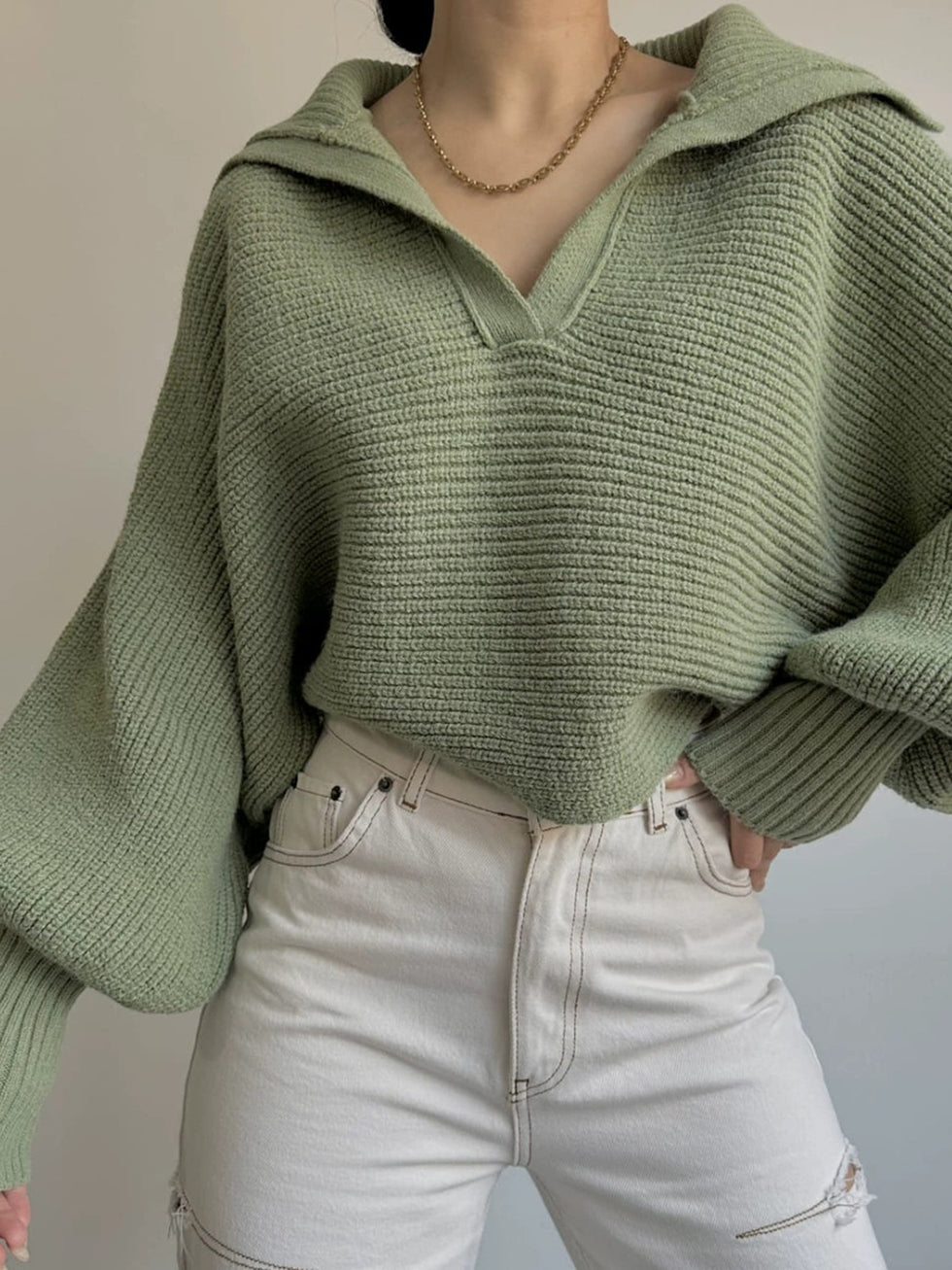 Corded Johnny Collar Long Sleeve Babydoll Blouse main image 1