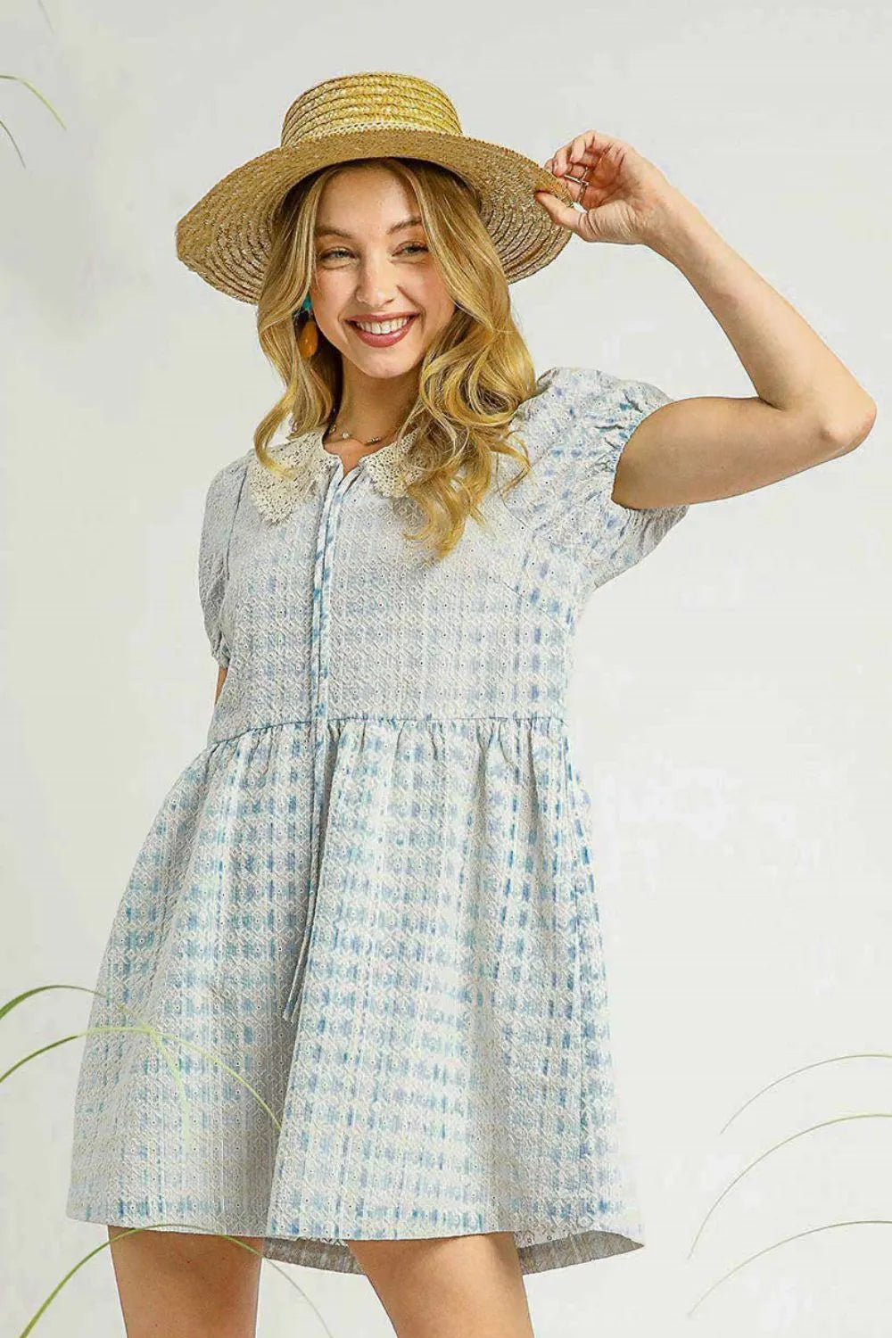 knee length dresses for ladies Umgee Lace Detail Short Puff Sleeve Mini Dress – Charming Charlie