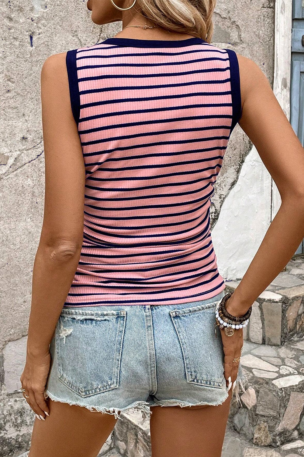 Striped Contrast Round Neck Tank - Charming Charlie