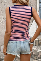 Striped Contrast Round Neck Tank - Charming Charlie