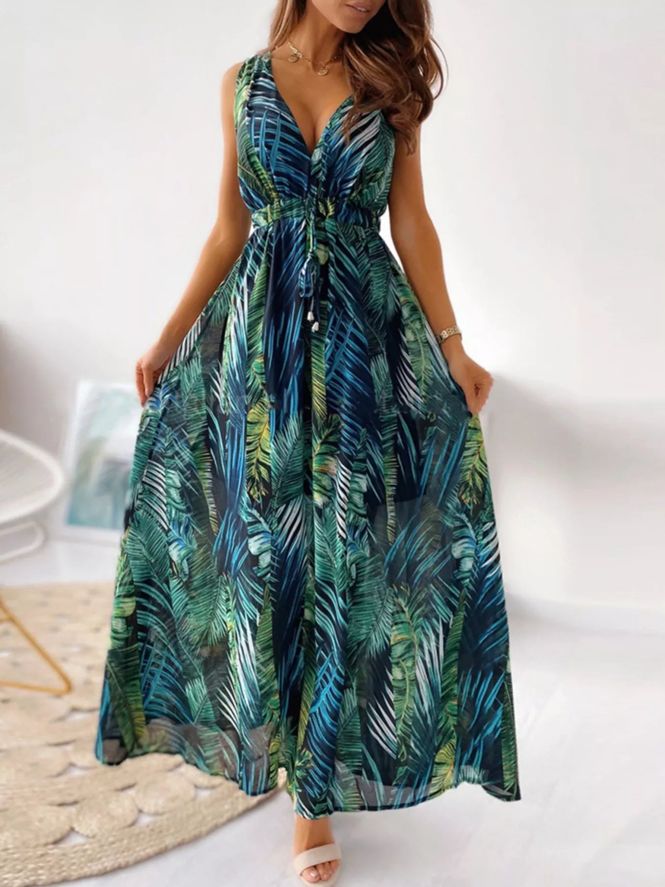 Leaf Print Sleeveless Maxi Dress – Charming Charlie
