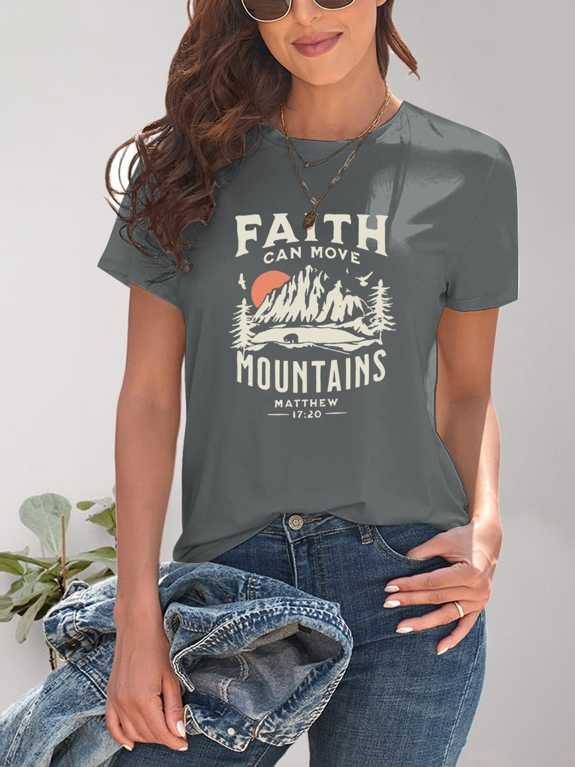 Graphic Round Neck Short Sleeve T-Shirt - Charming Charlie