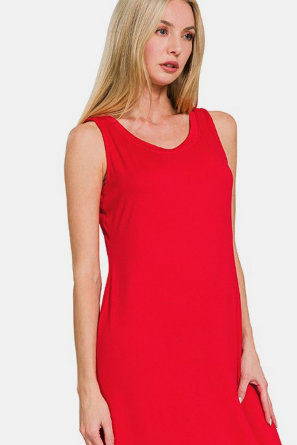 red tank dress Sample Zenana Scoop Neck Wide Strap Tank Dress