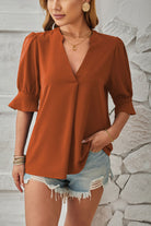 Notched Half Sleeve Blouse - Charming Charlie