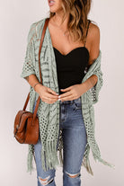 Openwork Open Front Cardigan with Fringes - Charming Charlie
