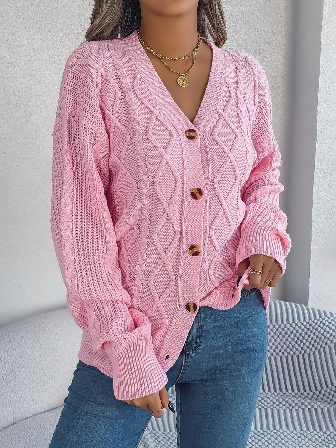 Cable-Knit Long Sleeve Cardigan – Charming Charlie