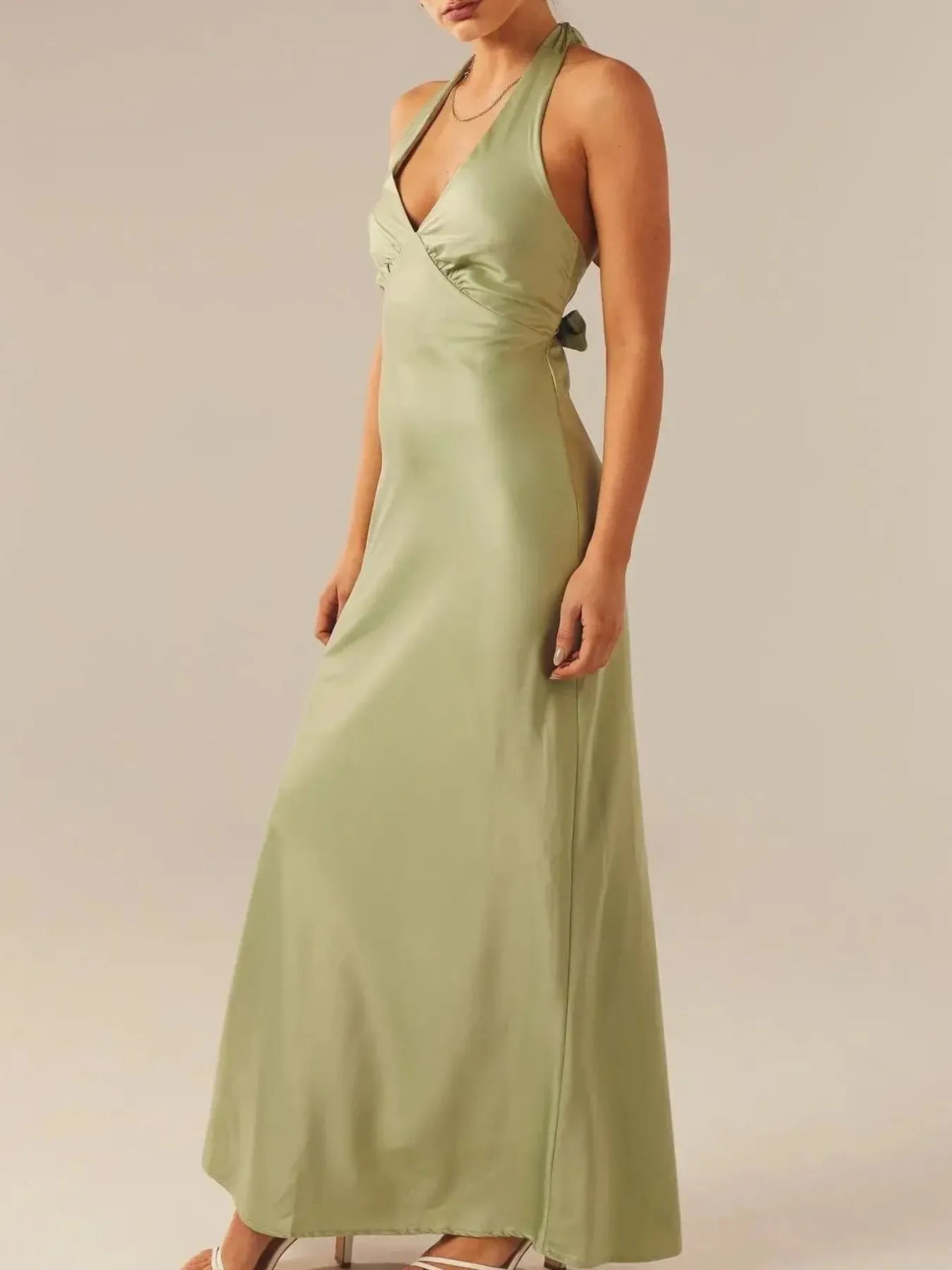 fitted lace wedding dress Halter Neck Wrap Maxi Dress with Tie Detail – Charming Charlie