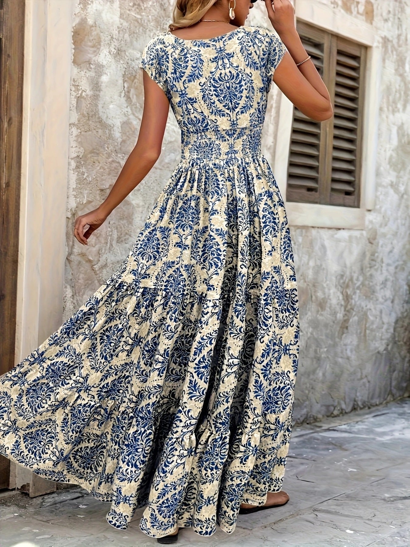 Printed Cap Sleeve Maxi Dress – Charming Charlie