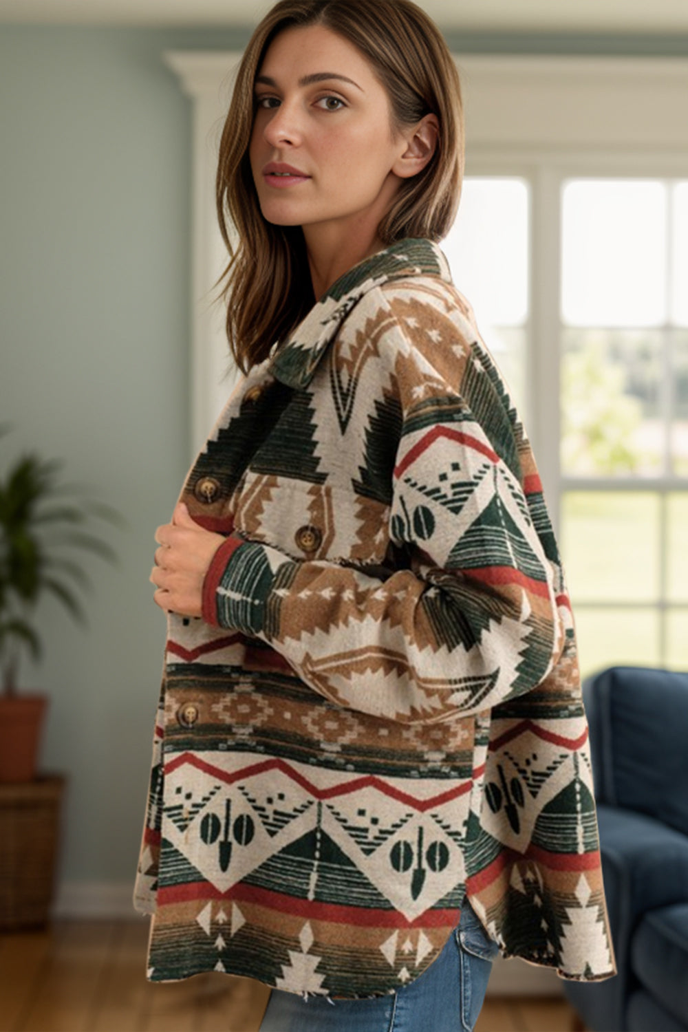 Geometric Button Up Long Sleeve Jacket - Charming Charlie
