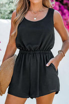 Backless Round Neck Sleeveless Romper - Charming Charlie