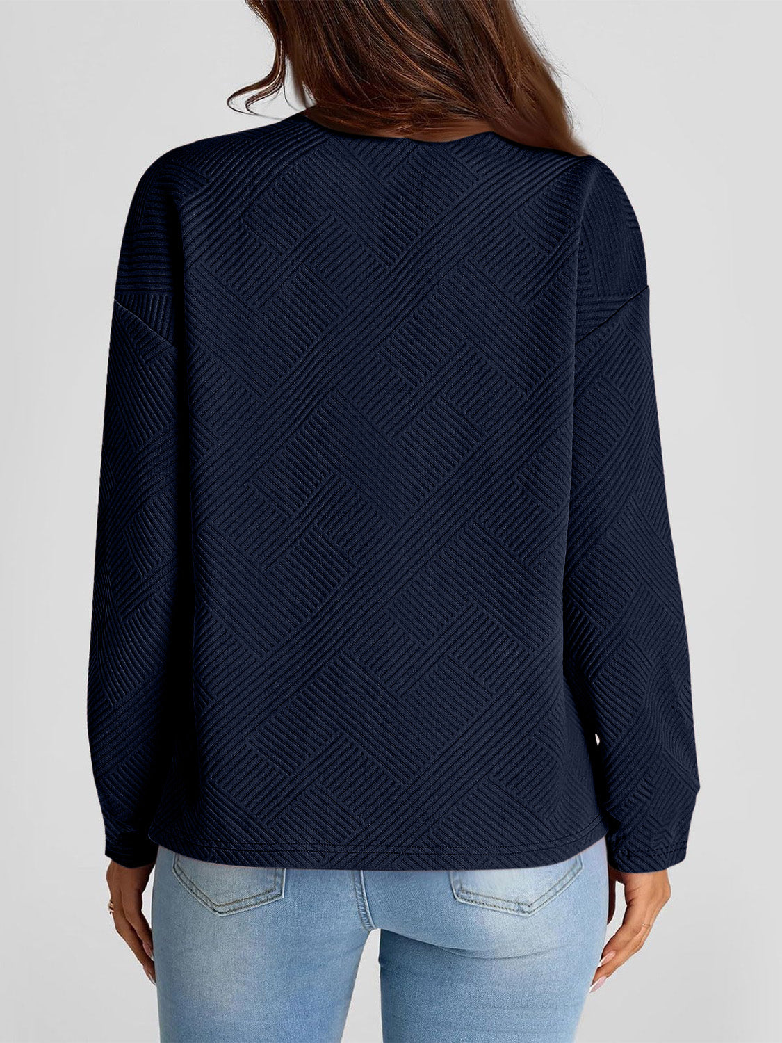 Full Size Texture Round Neck Long Sleeve Sweatshirt - Charming Charlie