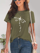 Dragonfly Graphic Round Neck Short Sleeve T-Shirt - Charming Charlie