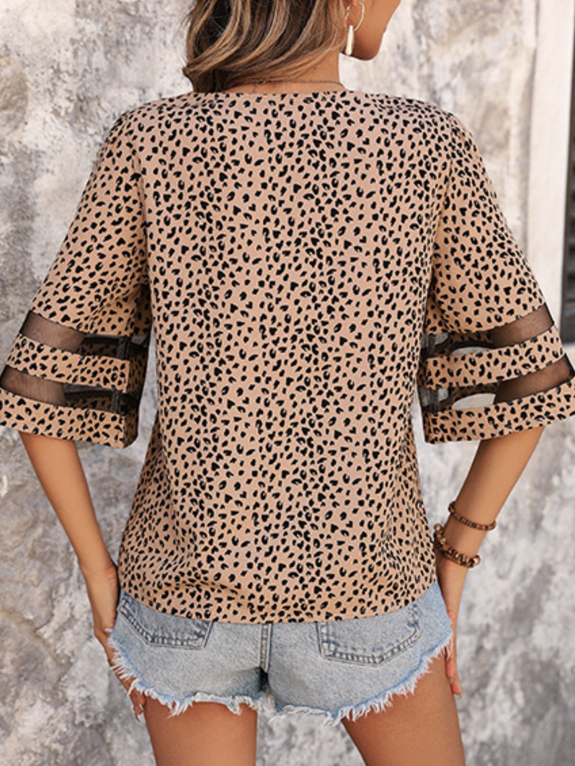 Printed V-Neck Half Sleeve Blouse - Charming Charlie
