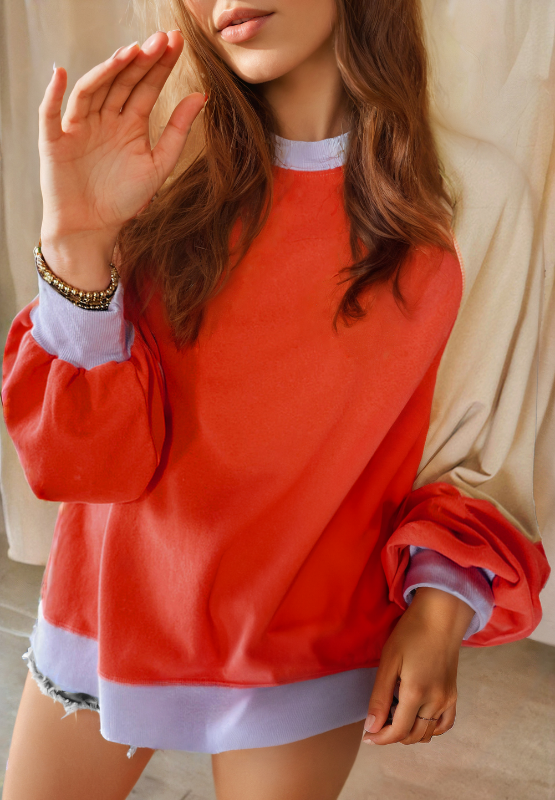 Color Block Round Neck Long Sleeve Sweatshirt - Charming Charlie