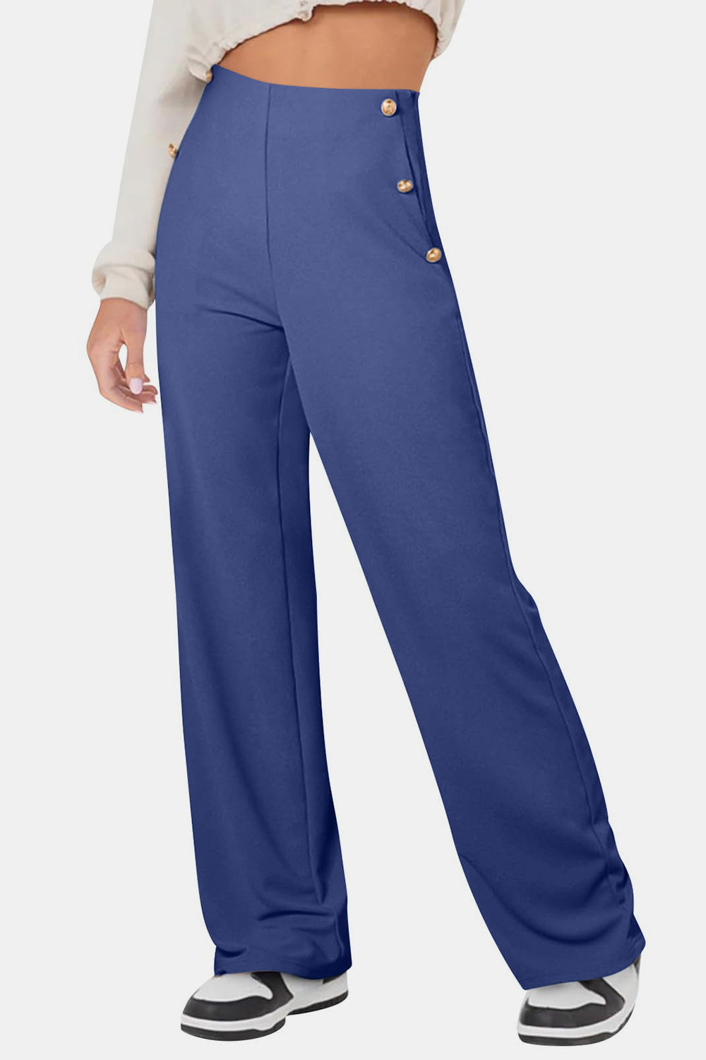Decorative Button High Rise Pants - Charming Charlie