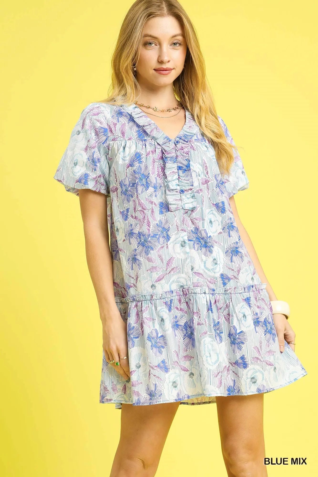 Umgee Floral Ruffled Puff Sleeve Mini Dress Charming Charlie Umgee Floral Ruffled Puff Sleeve Mini Dress Charming Charlie
