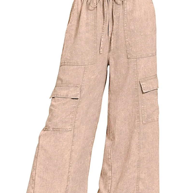 Zenana Washed Linen Elastic Band Waist Cargo Pants – Charming Charlie Zenana Washed Linen Elastic Band Waist Cargo Pants – Charming Charlie