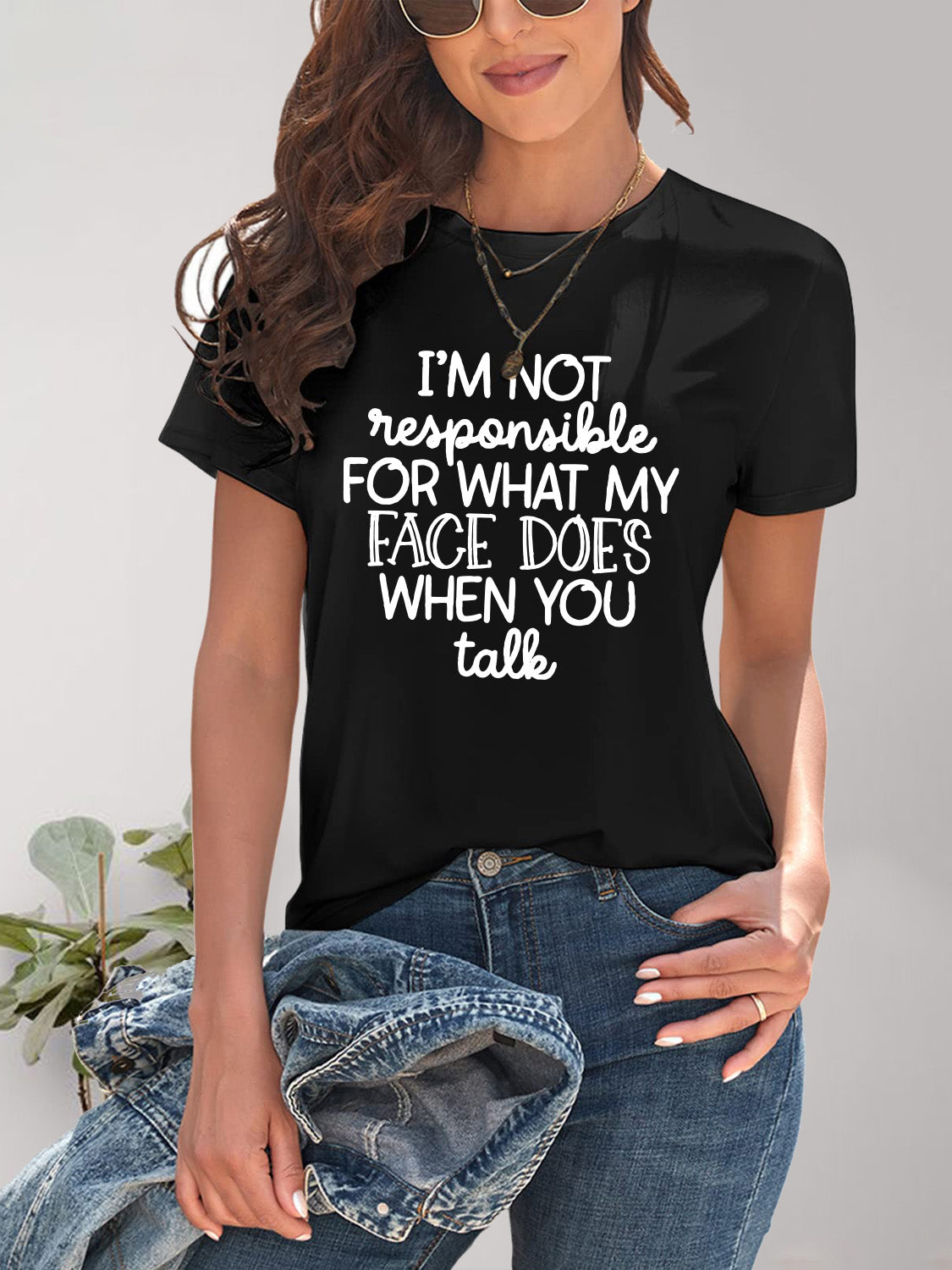 Letter Graphic Round Neck Short Sleeve T-Shirt - Charming Charlie