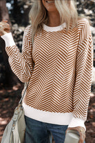 Striped Round Neck Long Sleeve Sweater - Charming Charlie