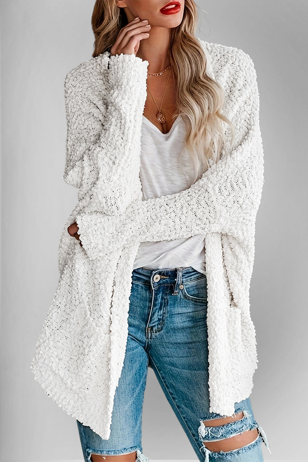 Double Take Pocketed Open Front Long Sleeve Cardigan - Charming Charlie
