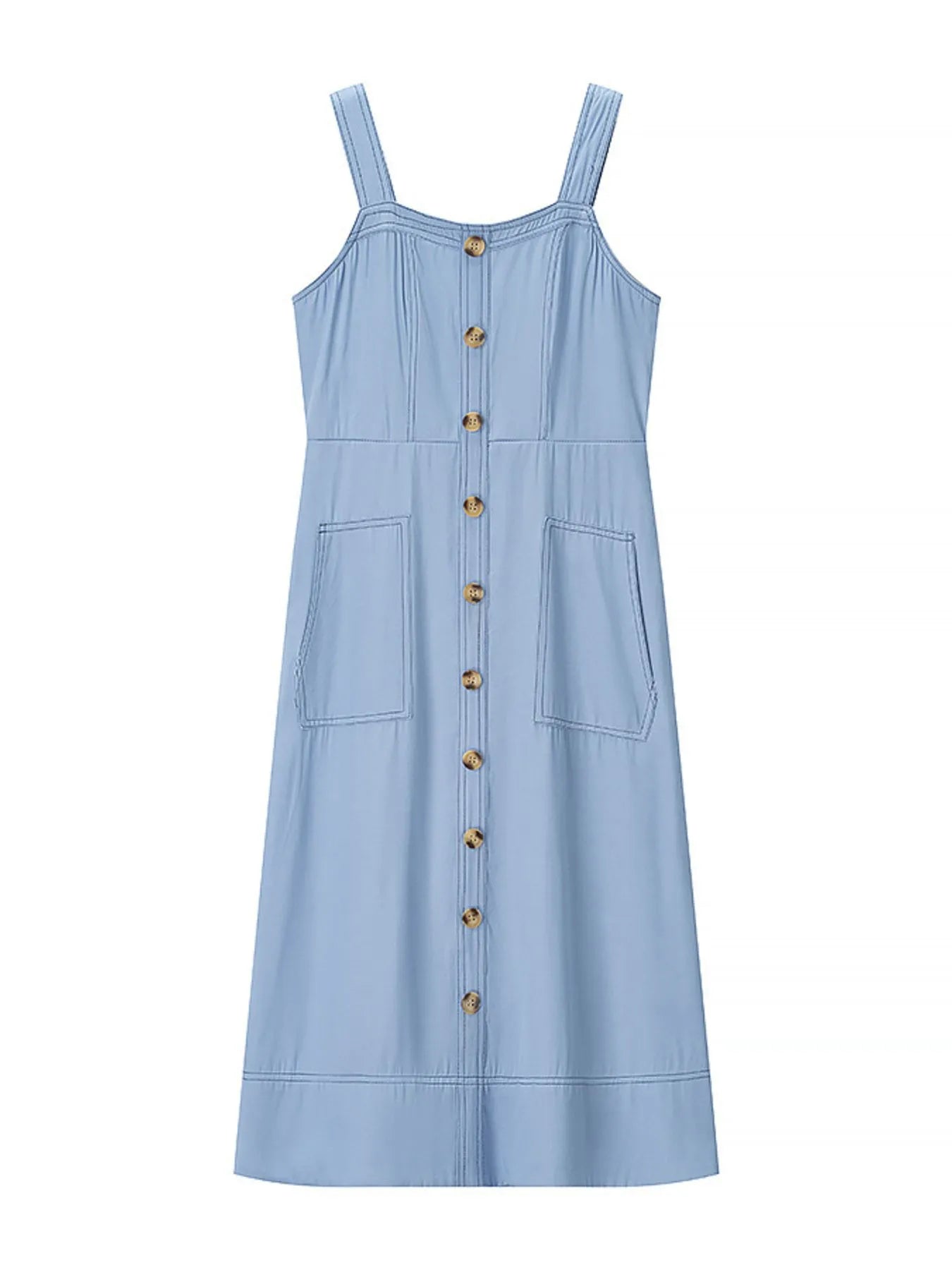 Wide Strap Sweetheart Neck Denim Dress Light Blue / S