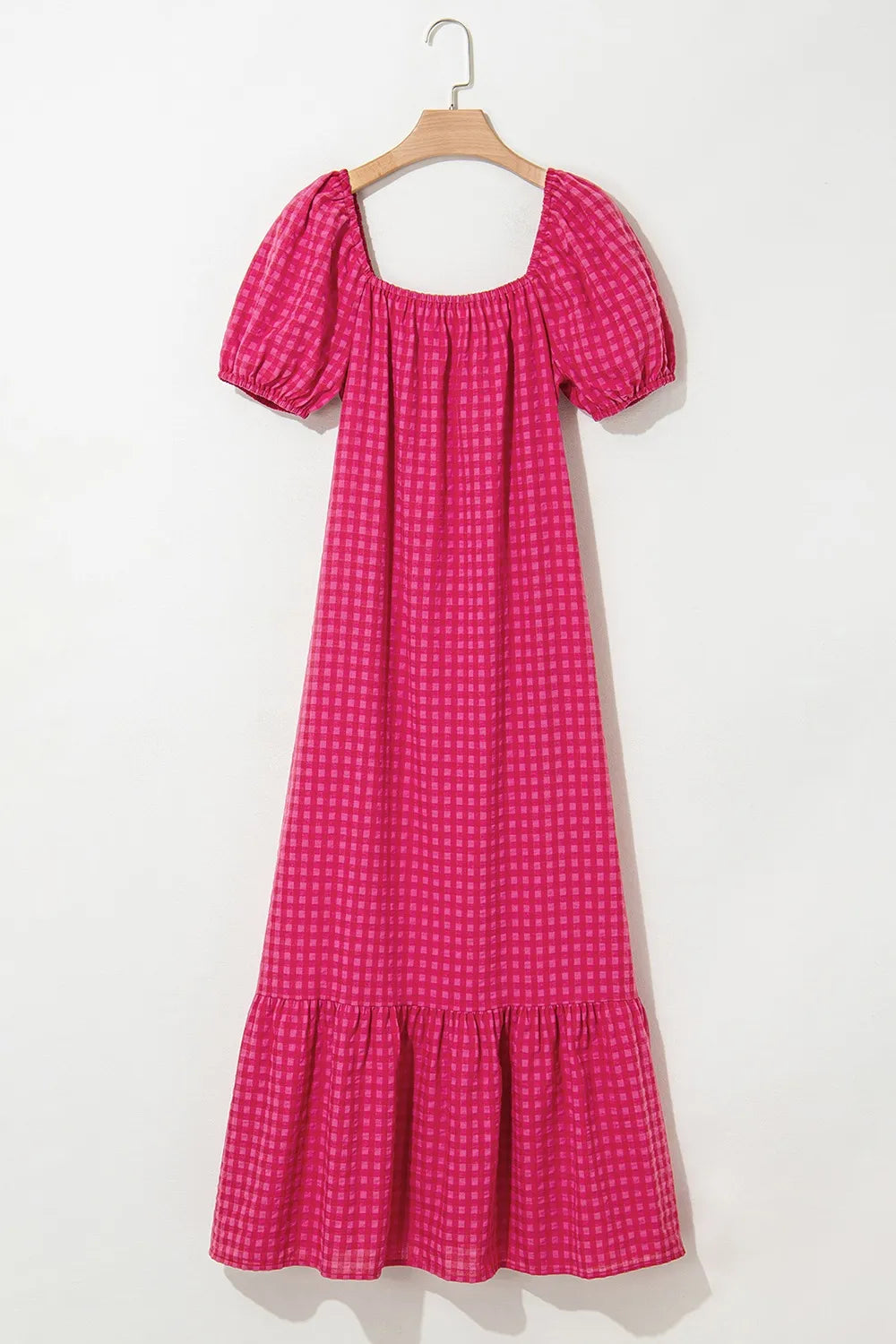 SYNZ Gingham Check Bubble Sleeve Ruffled Maxi Dress – Charming Charlie