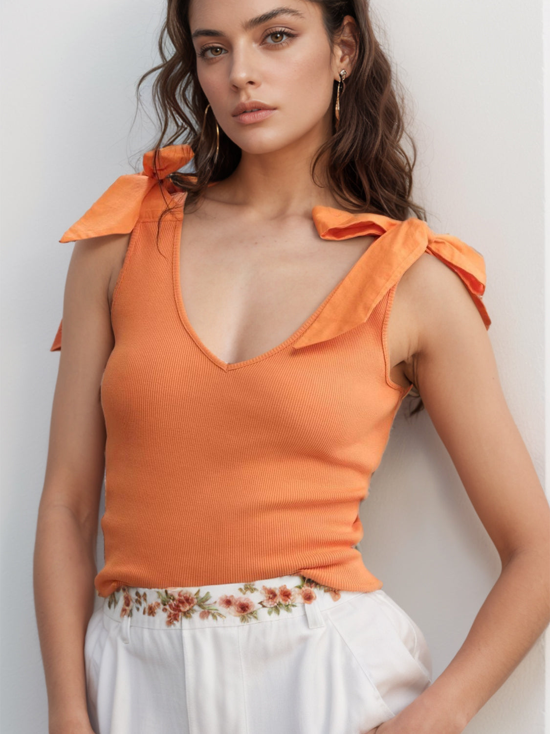 V-Neck Tie Shoulder Tank - Charming Charlie