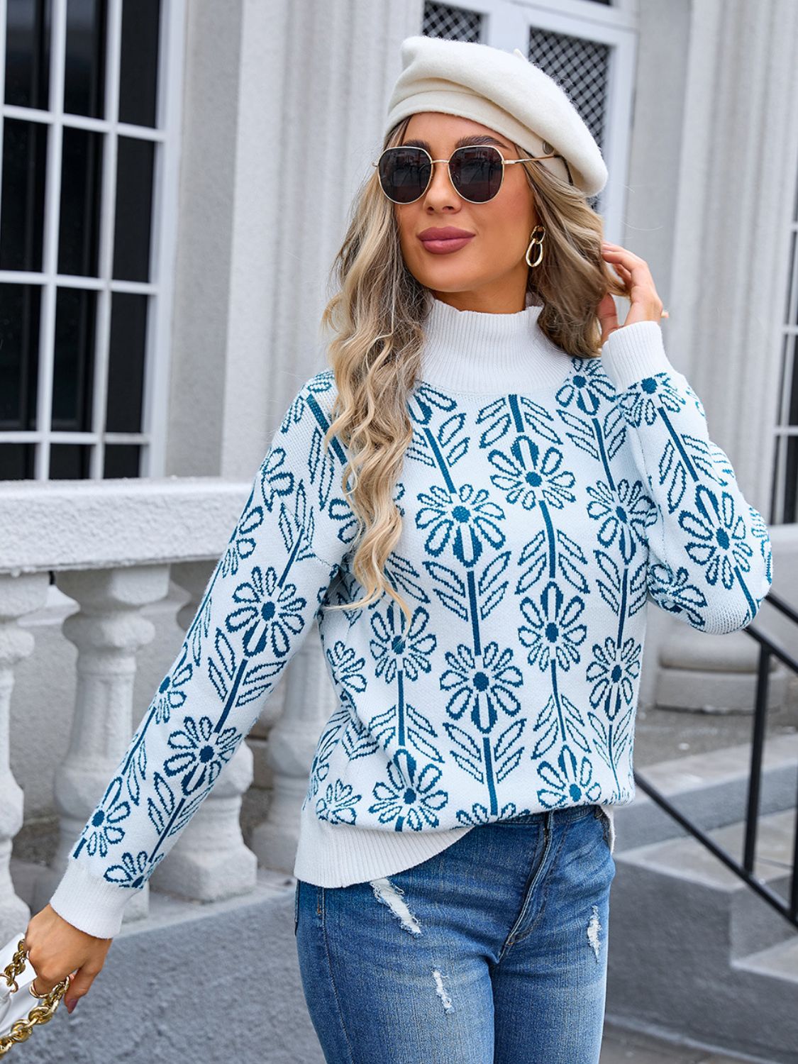 Flower Turtleneck Long Sleeve Sweater – Charming Charlie