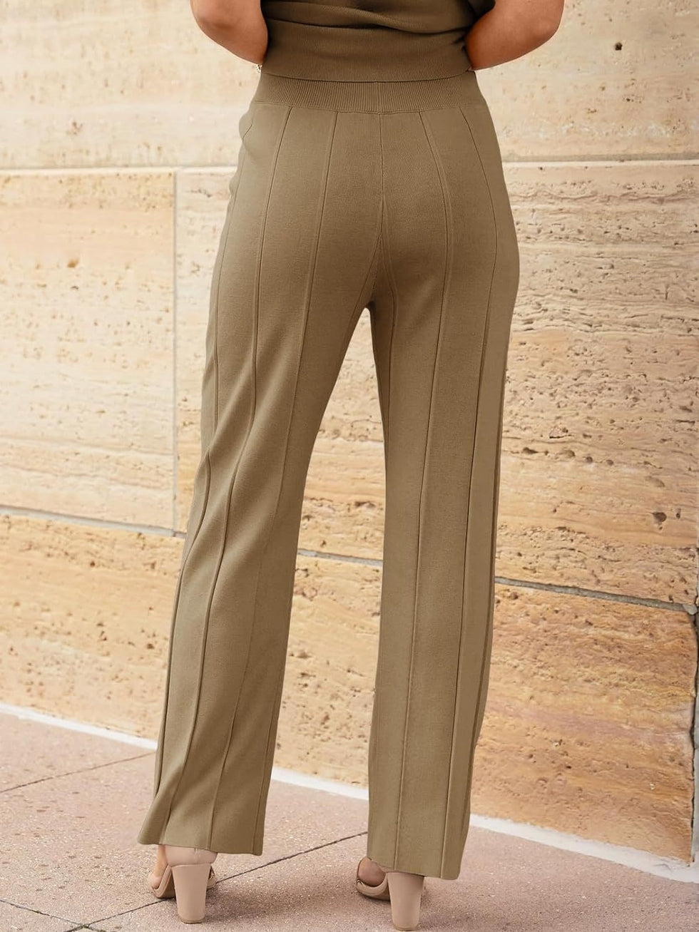 Round Neck Long Sleeve Top and Slit Pants Set