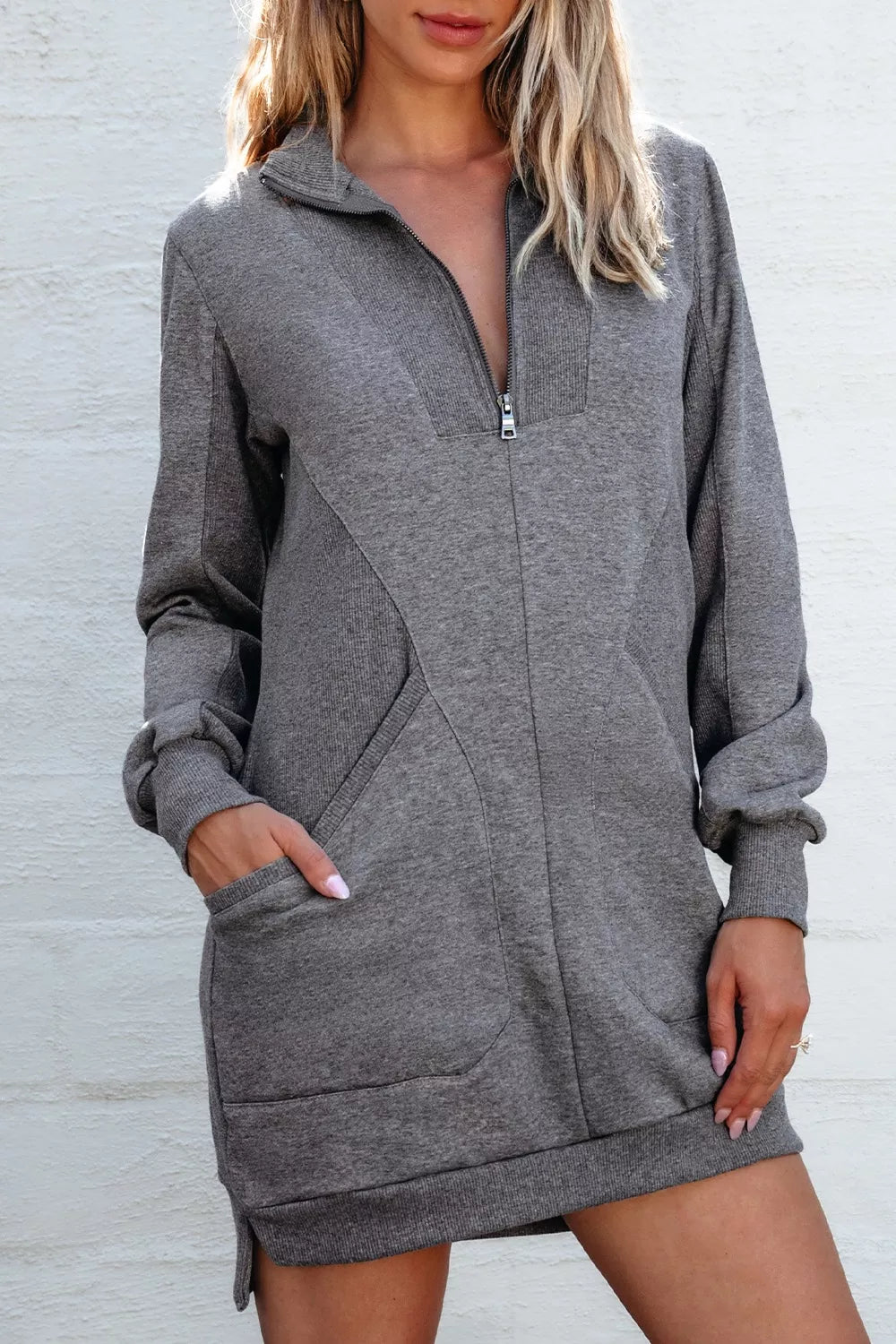 Zip Front Long Sleeve Sweatshirt Dress Zip Front Long Sleeve Sweatshirt Dress