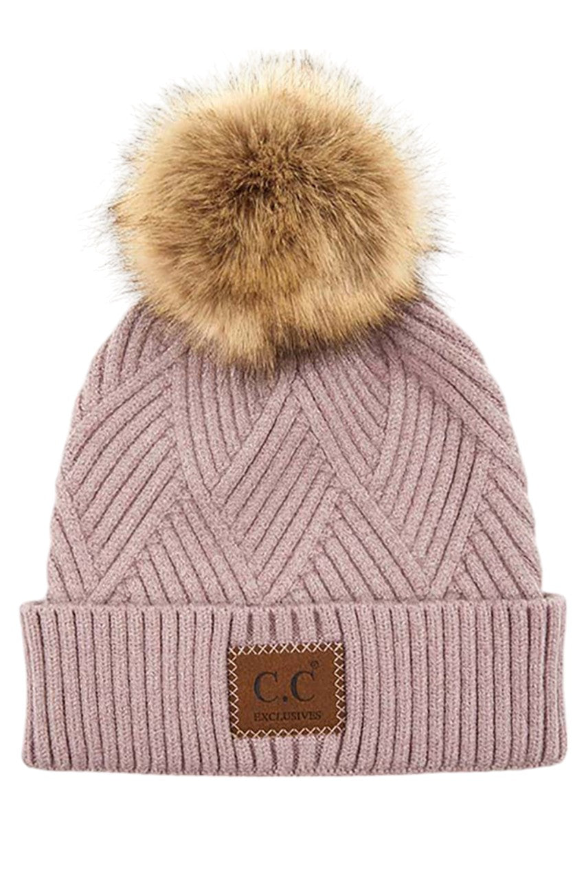 C.C Heather Beanie Hat With Pom Pom And Suede Patch - Charming Charlie