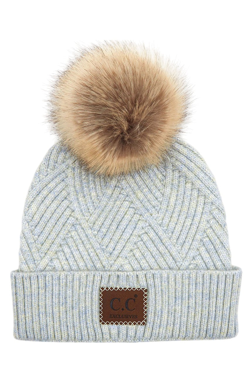 C.C Heather Beanie Hat With Pom Pom And Suede Patch - Charming Charlie
