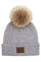 C.C Heather Beanie Hat With Pom Pom And Suede Patch - Charming Charlie