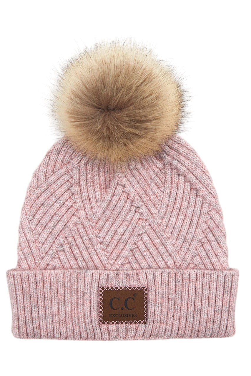 C.C Heather Beanie Hat With Pom Pom And Suede Patch - Charming Charlie