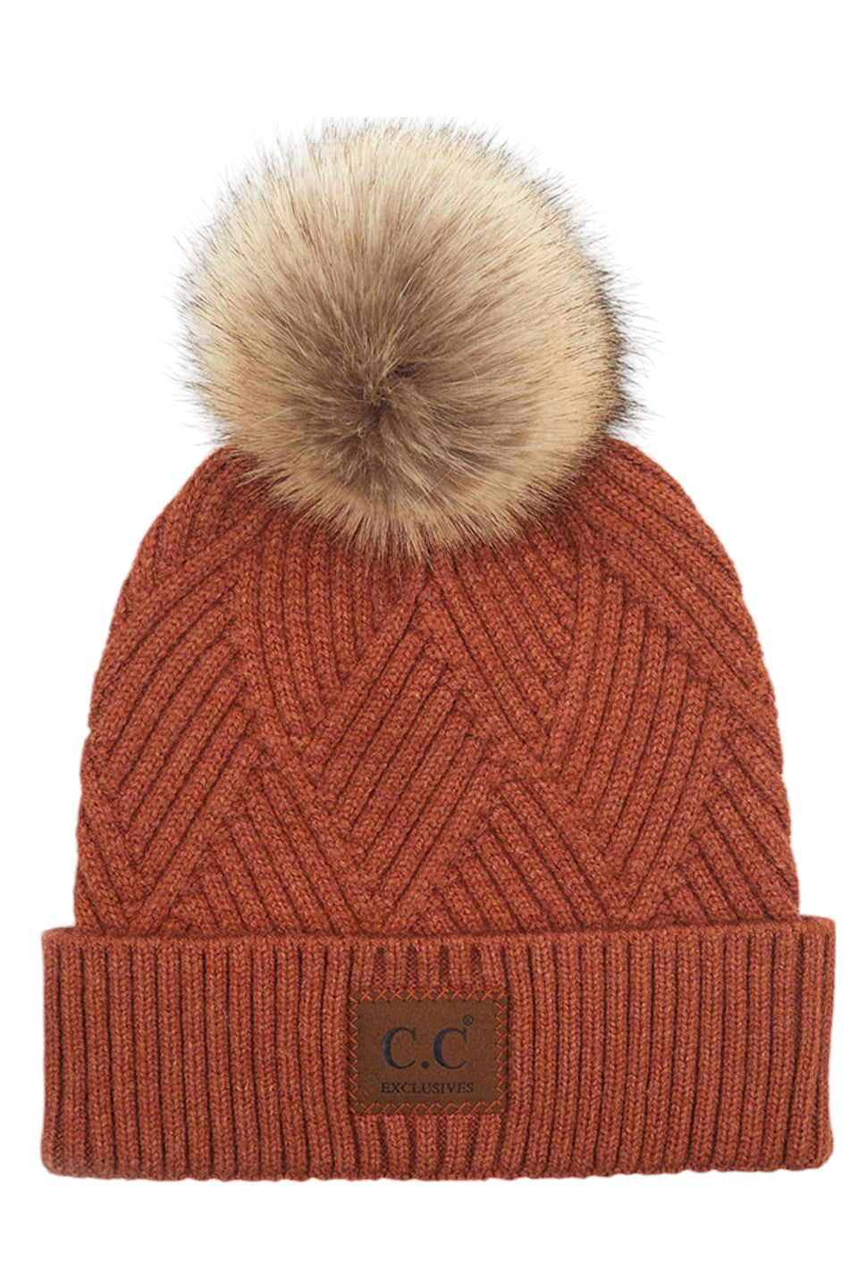 C.C Heather Beanie Hat With Pom Pom And Suede Patch - Charming Charlie