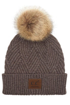 C.C Heather Beanie Hat With Pom Pom And Suede Patch - Charming Charlie