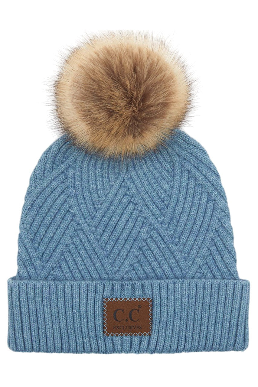 C.C Heather Beanie Hat With Pom Pom And Suede Patch - Charming Charlie