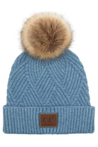 C.C Heather Beanie Hat With Pom Pom And Suede Patch - Charming Charlie
