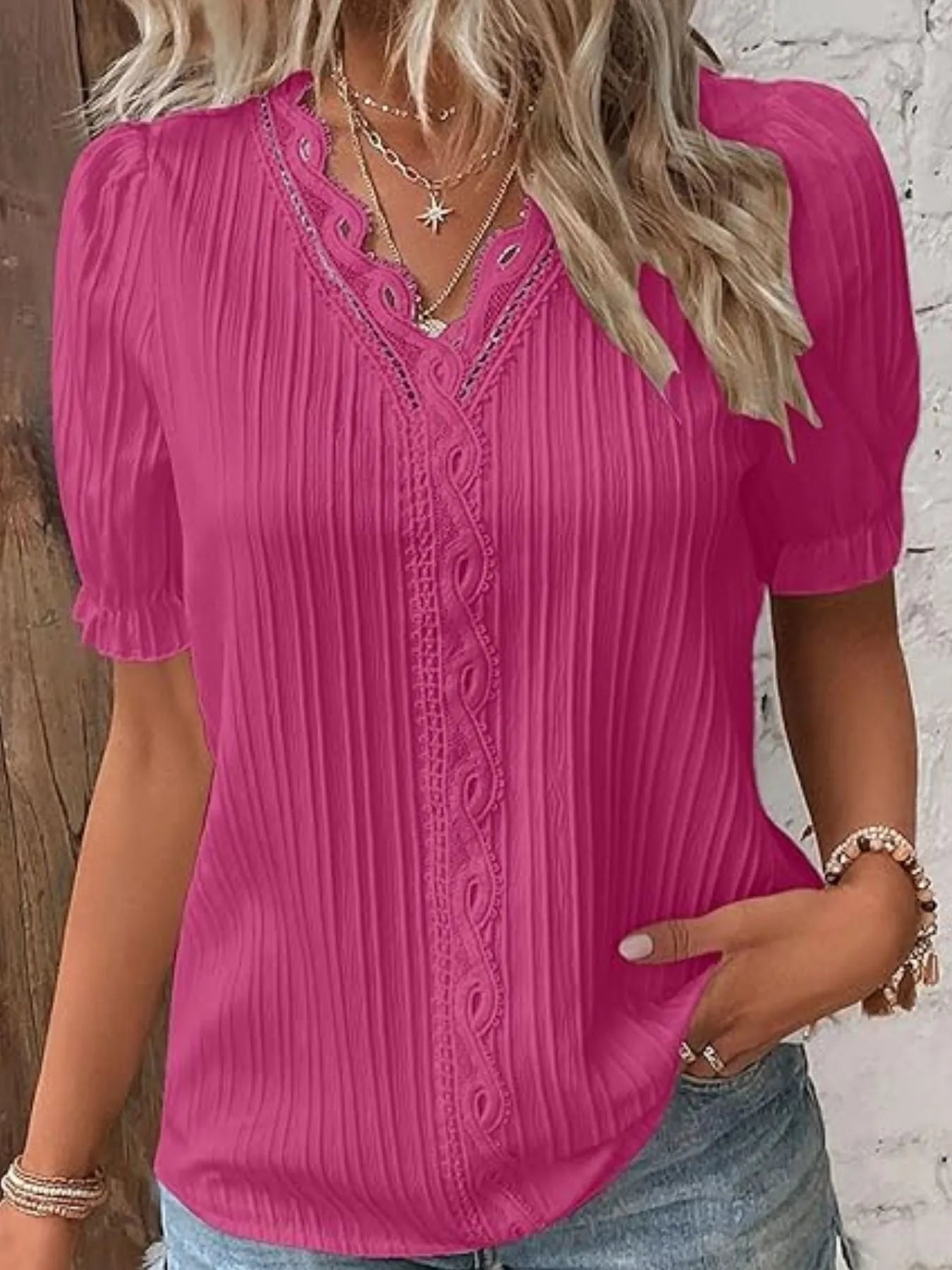 Plus Chocolate Floral V Neck Blouse main image 0